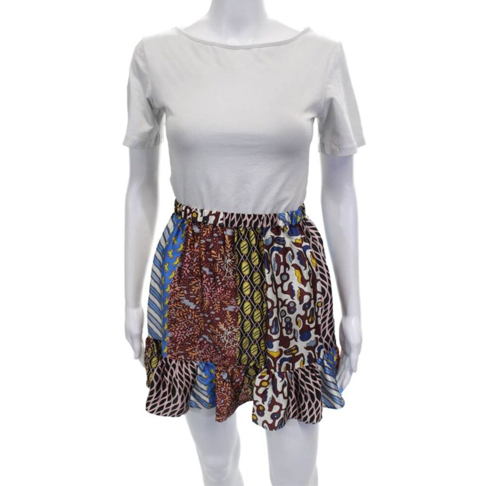 Gallery Couture Women A-Line Silk Geometric Multicolor Skirt Pull On Size XS